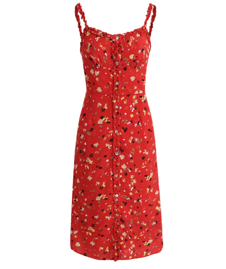 French holiday long red 2025 new dress floral dress R2608