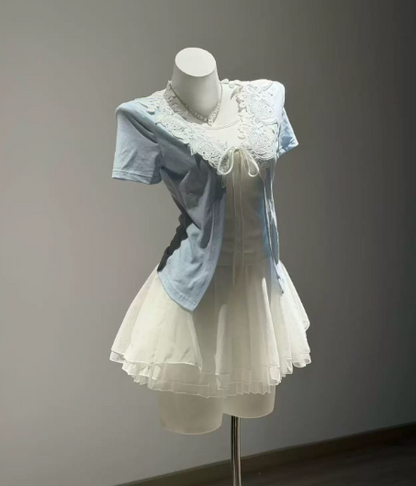 Gentle Blue and White Homecoming Dress A-Line Jewel Corset Mini Summer Dress RS682