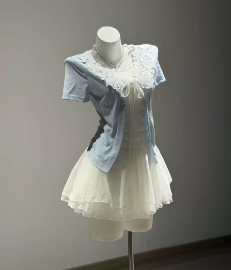 Gentle Blue and White Homecoming Dress A-Line Jewel Corset Mini Summer Dress RS682