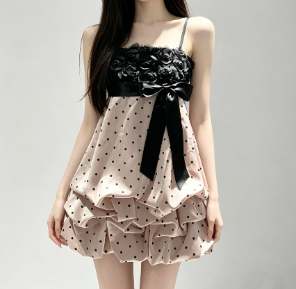 Fashion Splicing Style Homecoming Dress A-Line Spaghetti Straps Polka Dots Mini Prom Dress RS683