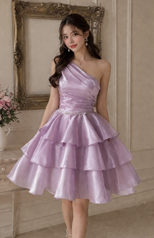 Ruffled Silky Women's Homecoming Dress Lavender Corset Short Prom Dress Party Dress RS2449
