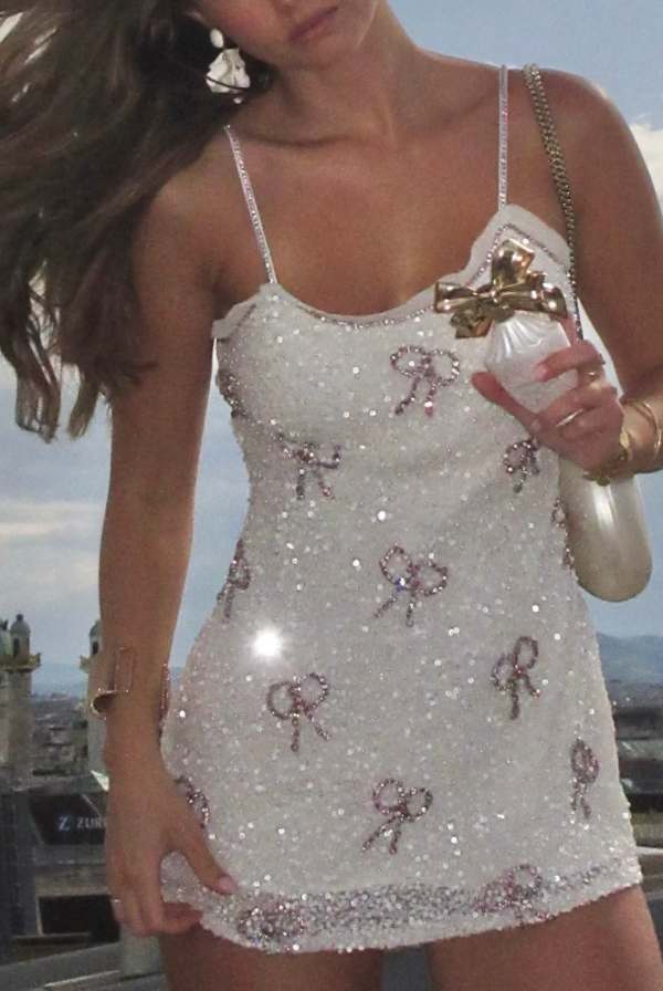 Glitter Tulle Sequins Women's Homecoming Dress White Corset Short Prom Dress Cami Dress RS2750
