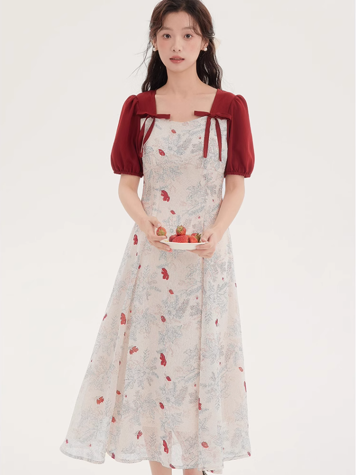 Tea break style retro French platycodon dress 2025 new floral dress niche fairy dress R2371