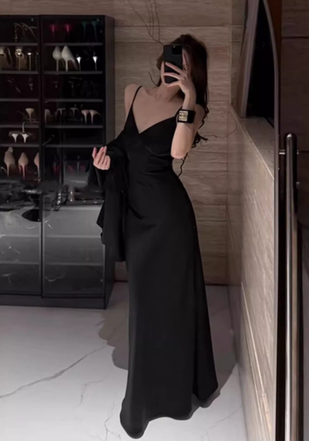 French high-end satin suit jacket 2025 sister style backless suspender skirt suit R1374