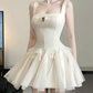 White suspenders, white moonlight, hollow waist, slimming, A-line short skirt, homecoming dress R4086