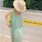 French cotton and linen suspender dress holiday seaside skirt travel long skirt suspender skirt R0195