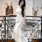 Stunning Silky Ruffled Prom Gown White Women's Maxi Evening Dress Party Dress RS2832