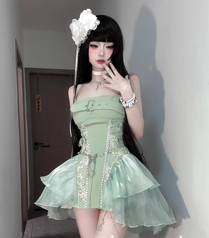 Atmosphere pure desire lace straps high-end suspender dress waist slimming short skirt R1671