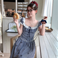 Women's summer French style two-piece square neck short striped short-sleeved top skirt suit R4912