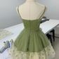 Elegant Bud Green Homecoming Dress A-Line Spaghetti Straps Lace Embroidery Mini Prom Dress RS688