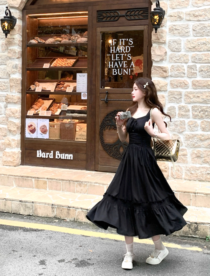 French style white sling long skirt for women summer temperament waist dress R3830