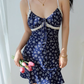 French retro floral suspender dress with slim waist and lace short skirt R2858