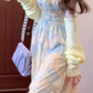 Gentle floral suspender dress holiday style beautiful waist A-line long skirt R0688