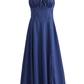 2025 Summer New Blue Slit Sexy Waist Temperament Suspender Dress R0901