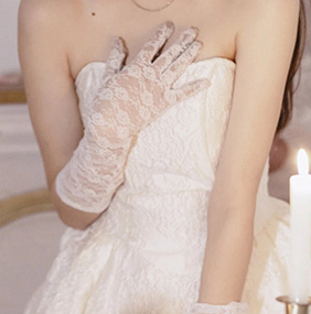 Off-white lace gloves mid-length wedding dress banquet dinner gloves     S6238