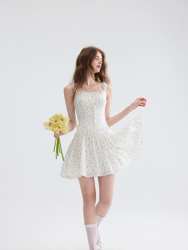 French floral suspender skirt pastoral style dress short skirt holiday style skirt R2800