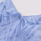 2025 Summer New Blue Mermaid Princess French Flying Sleeve Plaid Long Dress R0957