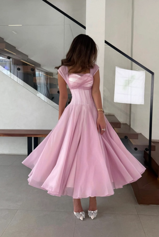 Girlish Flowy Chiffon Prom Gown Pink Women's Corset Maxi Evening Dress Birthday Dress RS2899