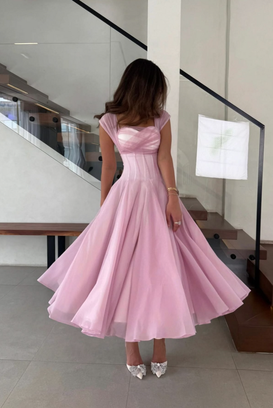 Girlish Flowy Chiffon Prom Gown Pink Women's Corset Maxi Evening Dress Birthday Dress RS2899