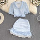 First love girl doll collar ruffled short shirt two-piece suit high waist hip skirt small size R0394