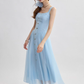 French suspender skirt blue dress sweet style sleeveless long skirt small skirt women summer R3493