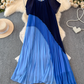 New 2025 large size short-sleeved mid-length dress loose and slim contrast color fresh temperament dress R0391