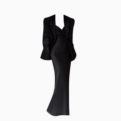 French high-end satin suit jacket 2025 sister style backless suspender skirt suit R1374