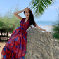 Green halo halter neck backless dress for seaside vacation R1597