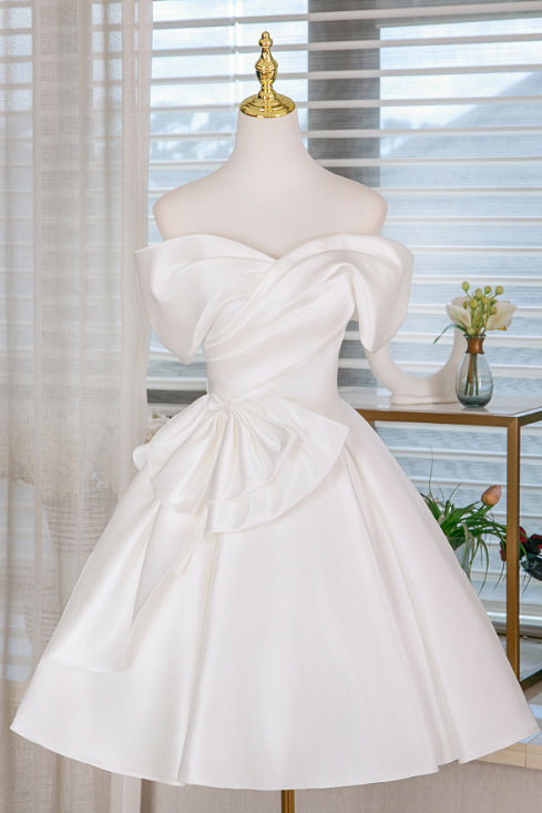 Cute White A-line Bateau Satin Corset Mini Prom Dress Homecoming Dress RS505