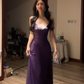 Glitter Spaghetti Straps Prom Gown Deep Purple Women's Maxi Evening Dress Party Dress RS2833