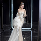 Apricot Strapless Sequined Waist Slim Fit Sexy Fishtail Skirt Bridal Dress R6021