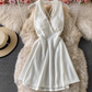 Gentle style V-neck halter dress with a very elegant temperament, a short skirt for a seaside holiday R0378