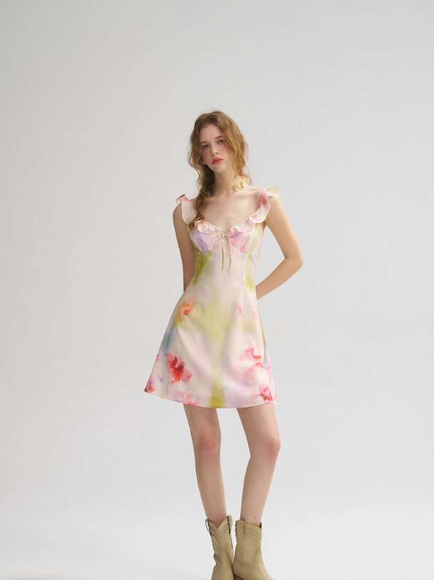 Ruffled suspender dress holiday short skirt French fairy short skirt R2699