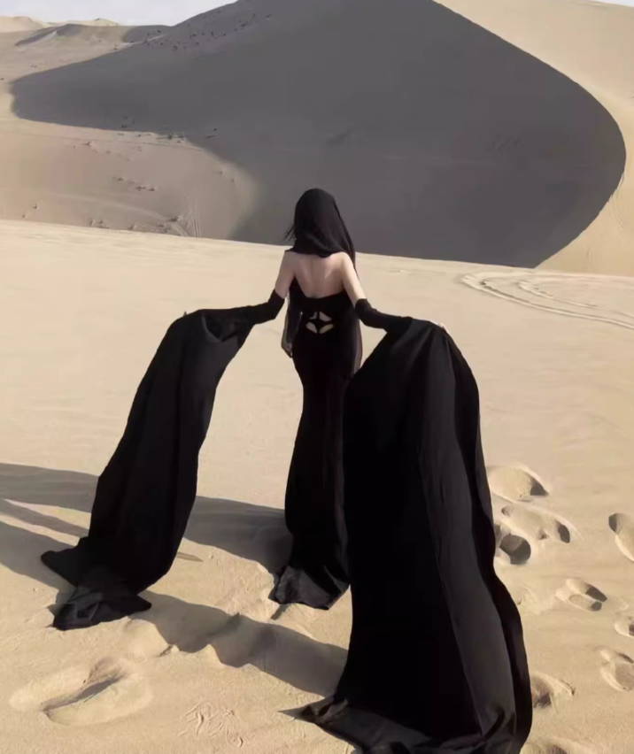 Travel photo skirt red dress desert travel outfit black ribbon evening dress long skirt R1566