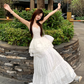 Fairy temperament unique beautiful white sling dress skirt two-piece suit R1730