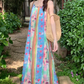 Retro oil painting style flower suspender dress holiday style tassel blouse slim long skirt suit R0204