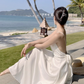 Super hot sling seaside holiday beach dress silk satin sexy backless travel long skirt R1529