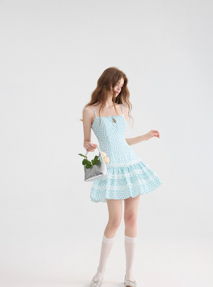 French floral suspender skirt holiday style dress short skirt wood ear skirt R2715