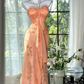 Light green halter neck straps, fitted waist, elegant ball gown R6527