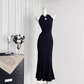 New Chinese style design slim step by step lotus black fishtail dress for women R0275