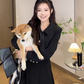 Large size French Hepburn style black short jacket rich daughter high waist A-line skirt suit R1824