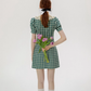 French style green plaid dress summer retro short skirt R2764