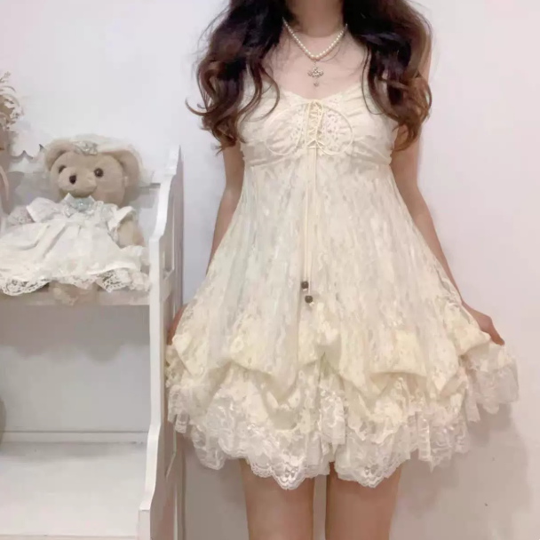 Flowy White Homecoming Dress A-Line Spaghetti Straps Lace Hem Mini Summer Dress RS696