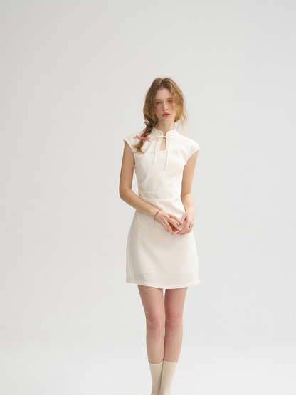 New Chinese style white dress short cheongsam skirt R2799