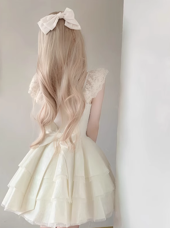 Gentle and sweet style lace suspender dress waist birthday dress puffy short skirt R0847