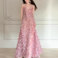 Elegant Pink Floral Prom Dress A-Line Sheer Straps Maxi Celebrity Dress RS709