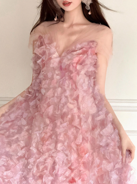 Elegant Pink Floral Prom Dress A-Line Sheer Straps Maxi Celebrity Dress RS709