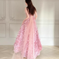 Elegant Pink Floral Prom Dress A-Line Sheer Straps Maxi Celebrity Dress RS709