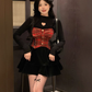 Sweet and spicy style heart hollow top 2025 large size plaid waist strap dress set R1208