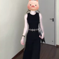 French black sleeveless vest dress 2025 new style temperament high-end waist A-line long skirt R0420